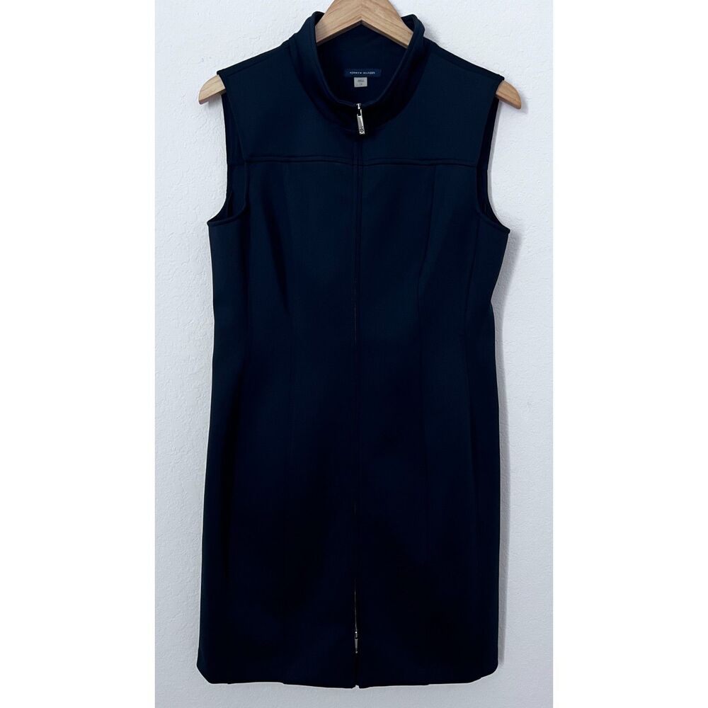 Tommy Hilfiger Scuba Sheath Dress Navy Blue Full Zip Sleeveless 14